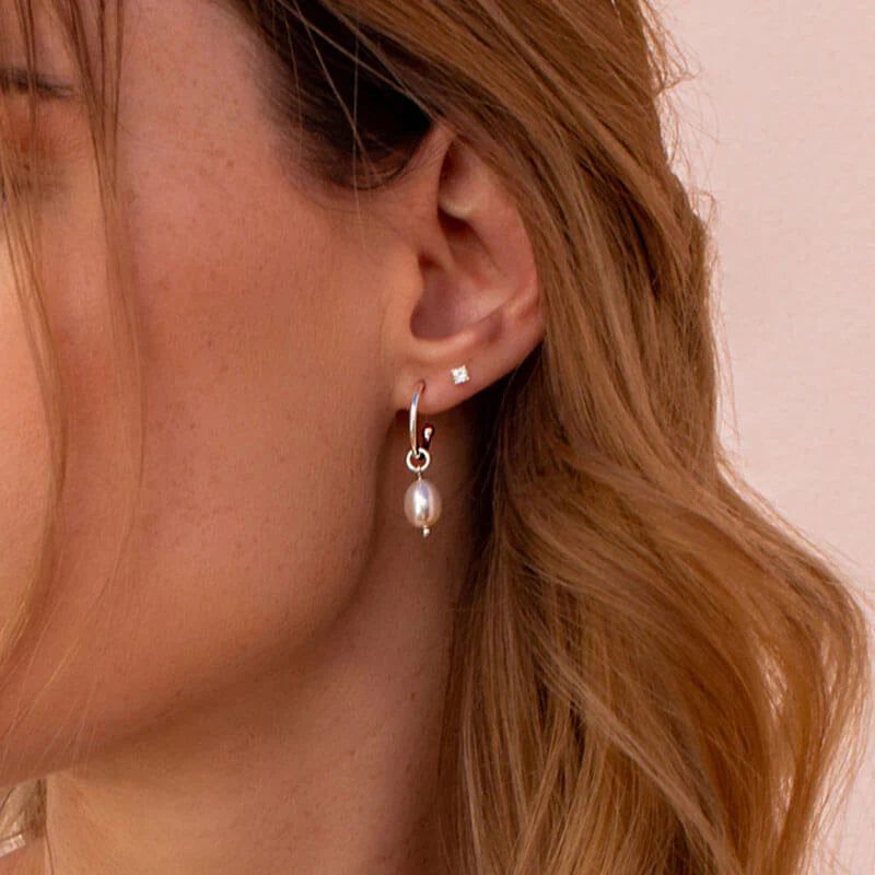 Small Hoop With Pearl Drop Earrings