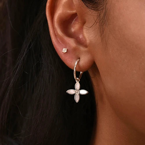 Desert Flower Small Hoop Earrings - Silver