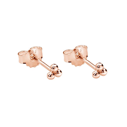 Trinity Ball Stud Earrings Rose Gold Plate