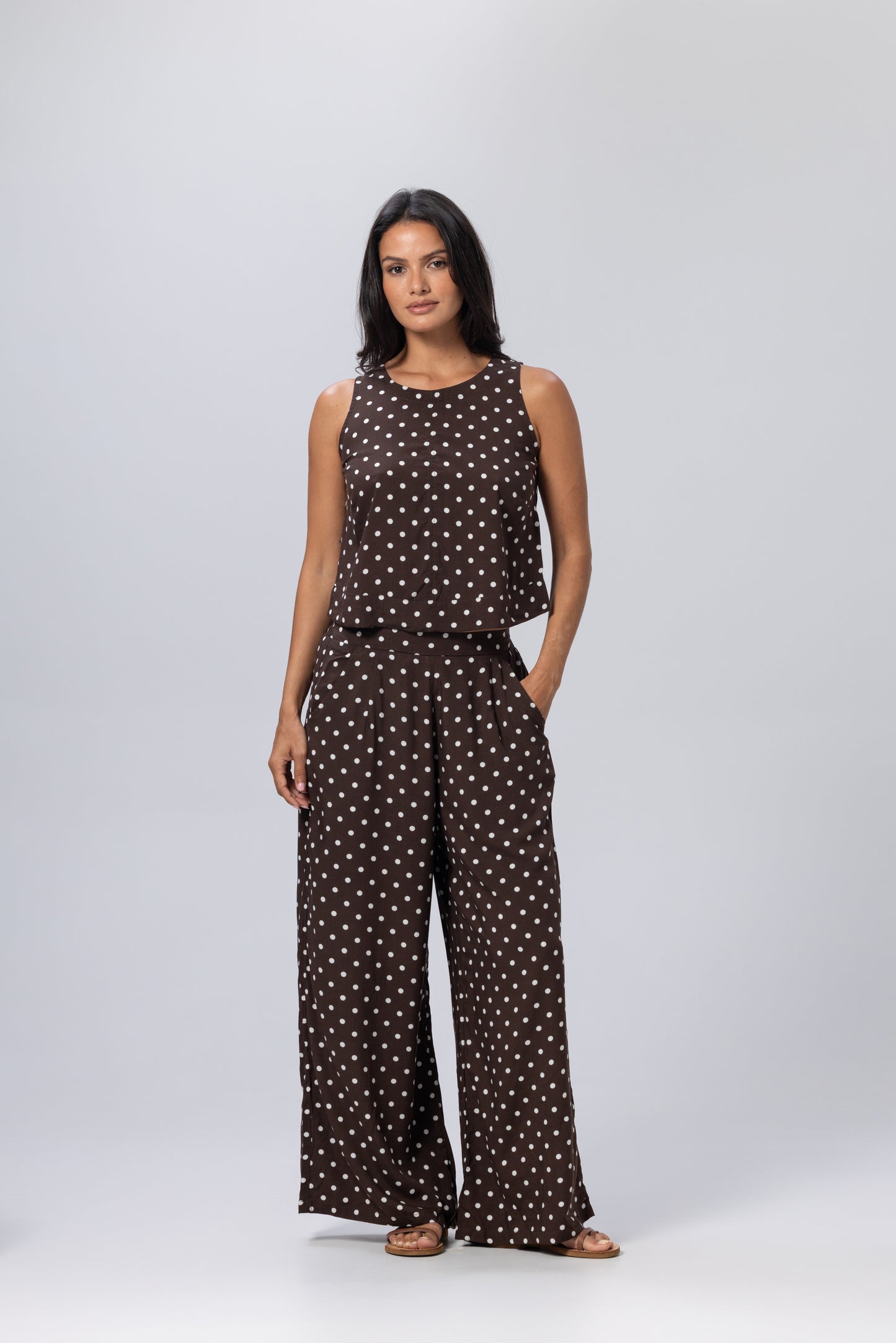 Mae Top Espresso Polka Dot