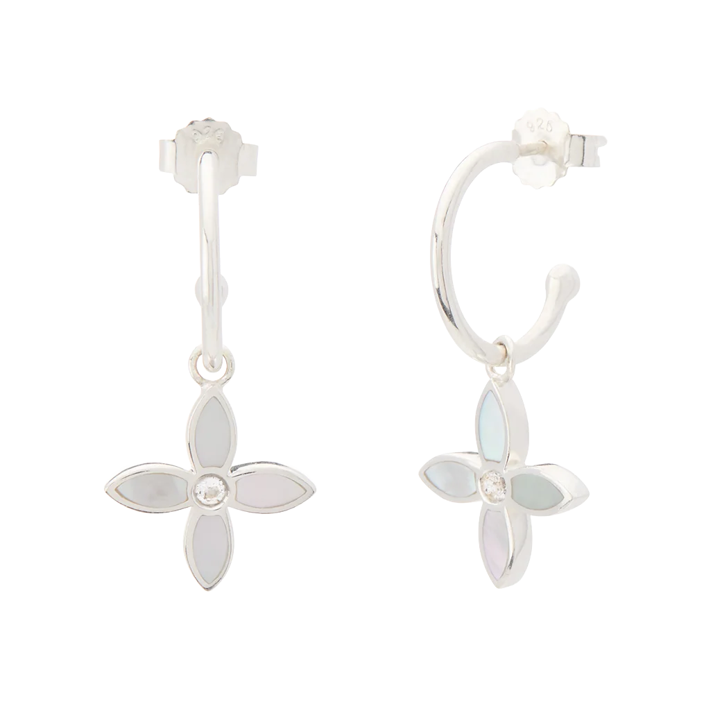 Desert Flower Small Hoop Earrings - Silver
