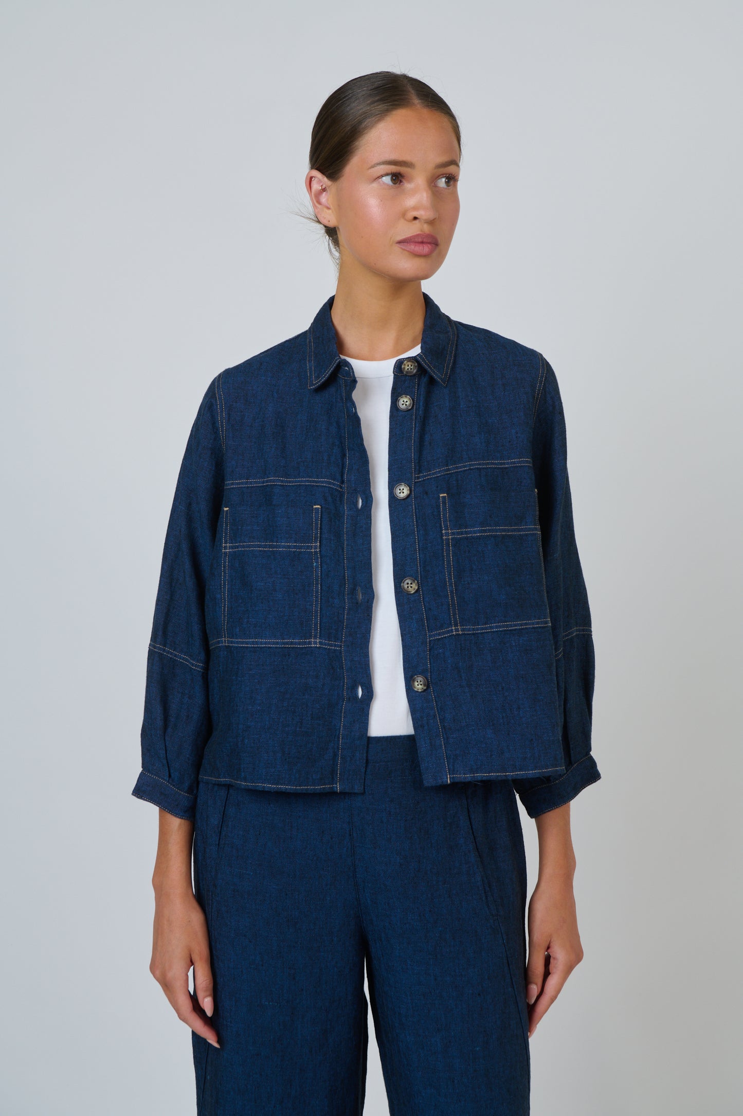 GA 598 Cropped Linen 3/4 Shirt