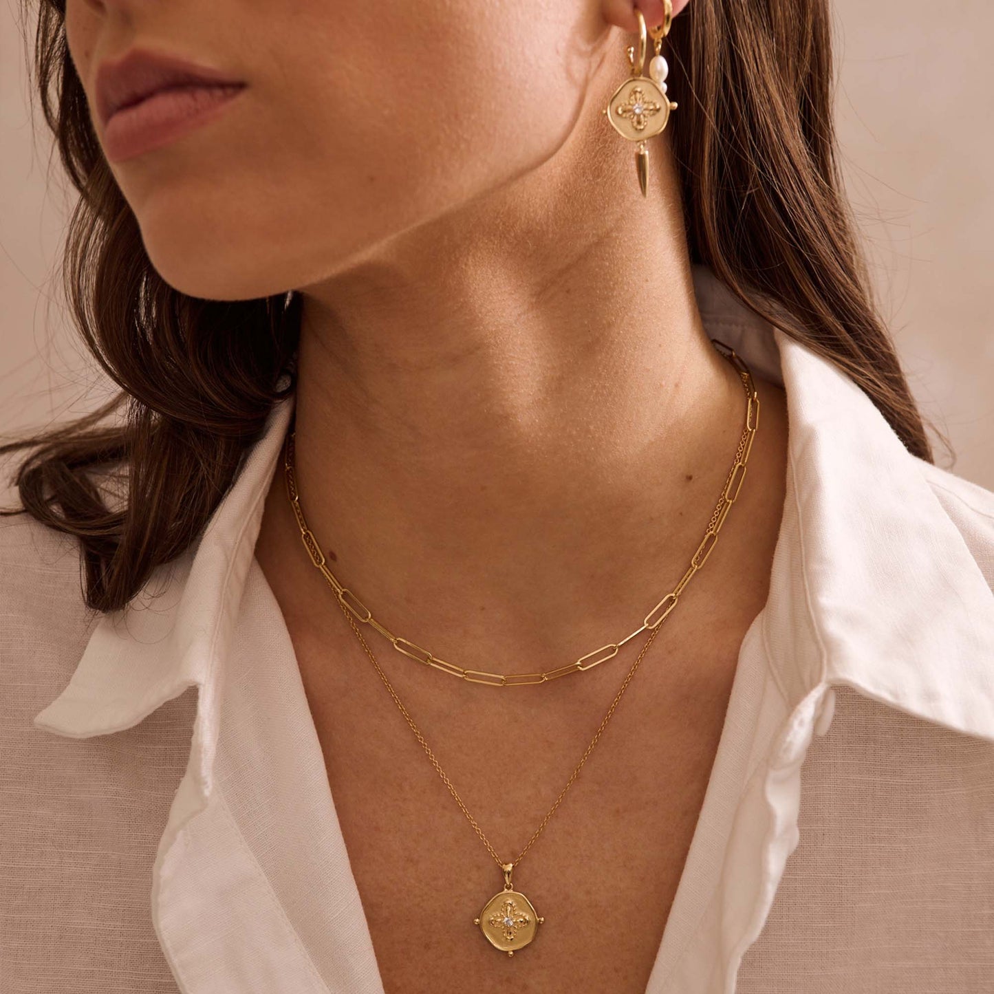 Sahara Small Hoop Earrings 18KT Gold Plate/White Topaz