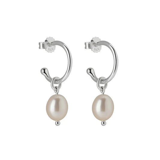 Small Hoop With Pearl Drop Earrings
