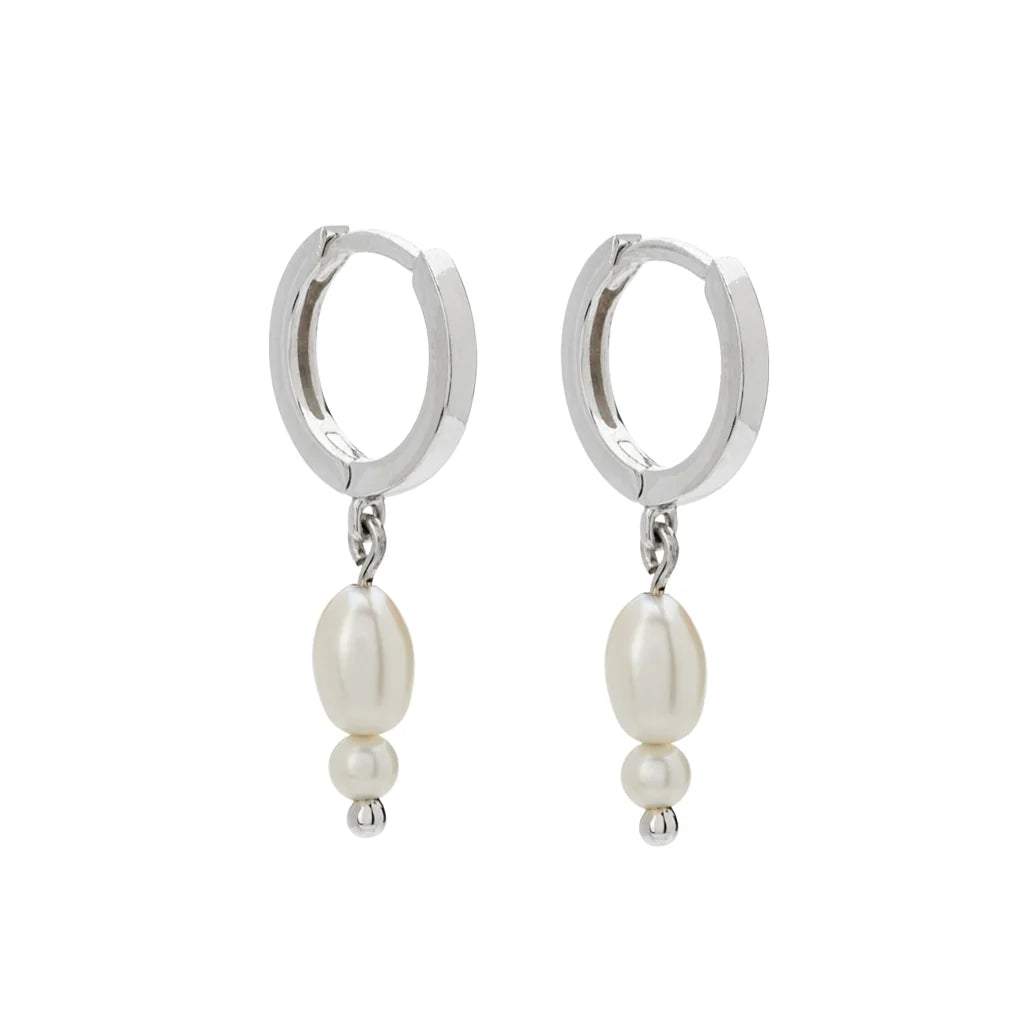Double Pearl Huggies Silver