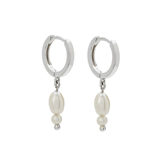 Double Pearl Huggies Silver