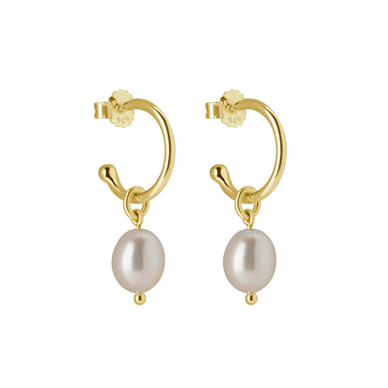 Small Hoop With Pearl Drop Earrings