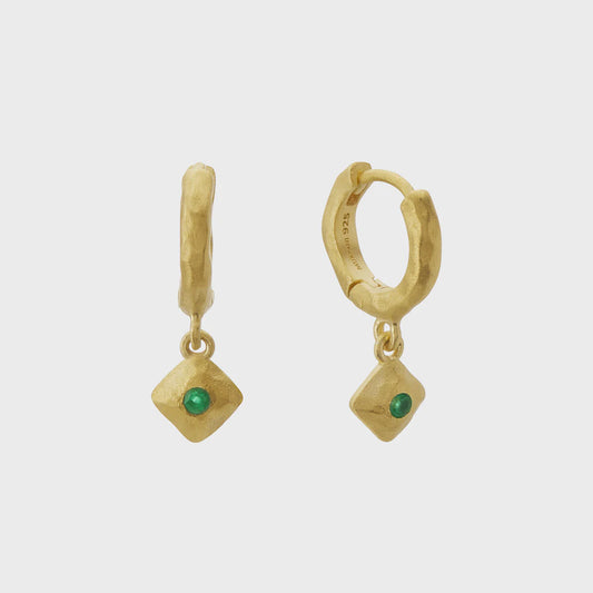 Wandering Soul Green Onyx Huggie - Gold