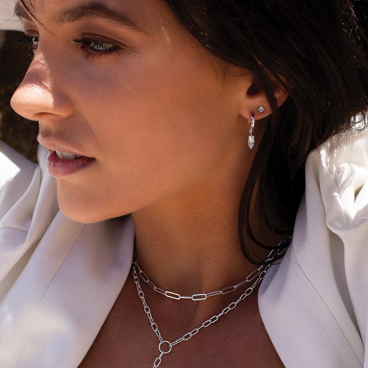Huggie Hanging White Topaz Silver
