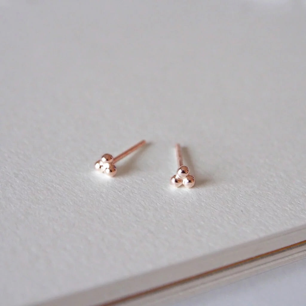Trinity Ball Stud Earrings Rose Gold Plate
